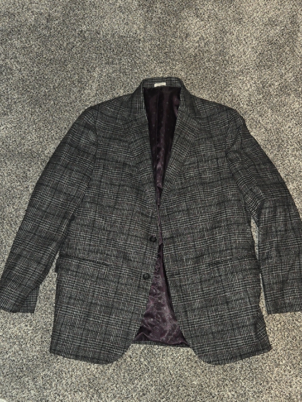 Joseph Abboud Gray Plaid Sport Coat w/ Subtle Purple Lining 44 Long